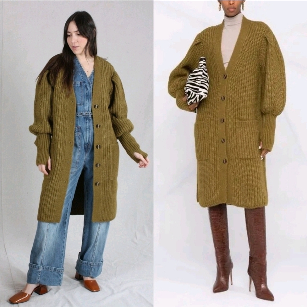 ULLA JOHNSON Aidan Chunky Alpaca Wool Knit Green Cardigan Sz M